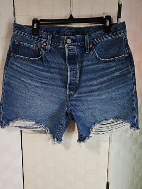Levi's Blue Distressed High-Rise Jean Shorts